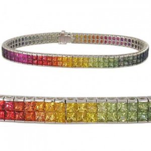 Rainbow Sapphire Double Row Invisible Set Tennis Bracelet 14K White Gold (20ct tw) SKU: 410-14K-WG