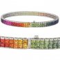 Rainbow Sapphire Double Row Invisible Set Tennis Bracelet 14K White Gold (20ct tw) SKU: 410-14K-WG