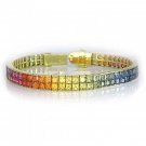 Rainbow Sapphire Double Row Invisible Set Tennis Bracelet 14K Yellow Gold (20ct tw) SKU: 410-14K-YG