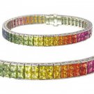 Rainbow Sapphire Double Row Invisible Set Tennis Bracelet 14K White Gold (25ct tw) SKU: 1567-14K-WG
