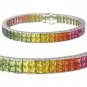 Rainbow Sapphire Double Row Invisible Set Tennis Bracelet 14K White Gold (25ct tw) SKU: 1567-14K-WG