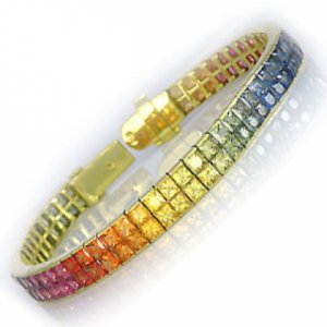 Rainbow Sapphire Double Row Invisible Set Tennis Bracelet 18K Yellow Gold (25ct tw) SKU: 1567-18K-YG