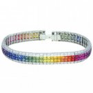 Rainbow Sapphire & Diamond Double Row Invisible Set Tennis Bracelet 18K WG (27ct tw) SKU: 471-18K-WG