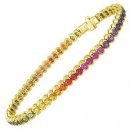 Rainbow Sapphire Bezel Set Tennis Bracelet 18K Yellow Gold (14ct tw) SKU: 1571-18K-YG