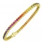 Rainbow Sapphire Bezel Set Tennis Bracelet 18K Yellow Gold (14ct tw) SKU: 1571-18K-YG