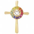 Rainbow Sapphire Heart Crucifix Religious Pendant 14K Yellow Gold (0.6ct tw) SKU: 1573-14K-YG