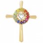 Rainbow Sapphire Heart Crucifix Religious Pendant 14K Yellow Gold (0.6ct tw) SKU: 1573-14K-YG