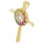 Rainbow Sapphire Heart Crucifix Religious Pendant 14K Yellow Gold (0.6ct tw) SKU: 1573-14K-YG