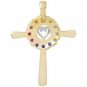 Rainbow Sapphire Heart Crucifix Religious Pendant 18K Yellow Gold (0.6ct tw) SKU: 1573-18K-YG