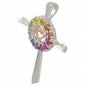 Rainbow Sapphire Heart Crucifix Religious Pendant 18K White Gold (0.6ct tw) SKU: 1573-18K-WG