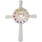 Rainbow Sapphire Heart Crucifix Religious Pendant 18K White Gold (0.6ct tw) SKU: 1573-18K-WG