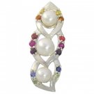 Rainbow Sapphire & Pearl Antique Style Pendant 925 Silver (1/2ct tw) SKU: 1465-925
