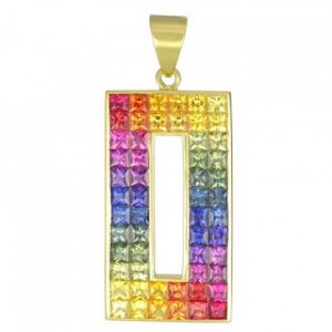 Rainbow Sapphire Invisible Set Rectangle Pendant 18K Yellow Gold (11ct tw) SKU: 1374-18K-YG