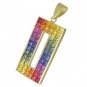 Rainbow Sapphire Invisible Set Rectangle Pendant 18K Yellow Gold (11ct tw) SKU: 1374-18K-YG