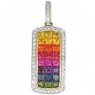 Rainbow Sapphire & Diamond Invisible Set Triple Row Pendant 14K YG (5.05ct tw) SKU: 623-14K-YG