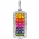 Rainbow Sapphire & Diamond Invisible Set Triple Row Pendant 14K WG (5.05ct tw) SKU: 623-14K-WG
