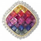Rainbow Sapphire & Diamond Invisible Square Pendant 14K Yellow Gold (2.92ct tw) SKU: 429-14K-YG