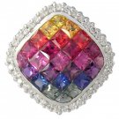Rainbow Sapphire & Diamond Invisible Square Pendant 14K White Gold (2.92ct tw) SKU: 429-14K-WG