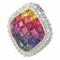 Rainbow Sapphire & Diamond Invisible Square Pendant 14K White Gold (2.92ct tw) SKU: 429-14K-WG