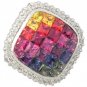 Rainbow Sapphire & Diamond Invisible Square Pendant 14K White Gold (2.92ct tw) SKU: 429-14K-WG