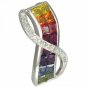 Rainbow Sapphire & Diamond Pendant Invisible Set Double Row 14K WG (3.1ct tw) SKU: 718-14K-WG