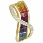 Rainbow Sapphire & Diamond Pendant Invisible Set Double Row 14K YG (3.1ct tw) SKU: 718-14K-YG