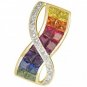 Rainbow Sapphire & Diamond Pendant Invisible Set Double Row 14K YG (3.1ct tw) SKU: 718-14K-YG