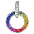 Rainbow Sapphire & Diamond Round Slide Pendant 14K White Gold (2.48ct tw) SKU: 432-14K-WG