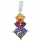 Rainbow Sapphire Princess Cut Journey Pendant 925 Sterling Silver (1.15ct tw) SKU: 1466-925