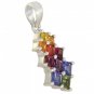 Rainbow Sapphire Princess Cut Journey Pendant 14K White Gold (1.15ct tw) SKU: 1466-14K-WG