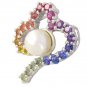 Rainbow Sapphire & Pearl Heart Shape Pendant 925 Sterling Silver (3/4ct tw) SKU: 1510-925
