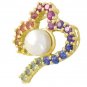Rainbow Sapphire & Pearl Heart Shape Pendant 14K Yellow Gold (3/4ct tw) SKU: 1510-14K-YG