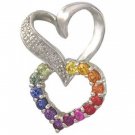 Rainbow Sapphire & Diamond Friendship Love Heart Pendant 14K WG (0.61ct tw) SKU: 1602-14K-WG