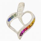 Rainbow Sapphire & Diamond Heart Shape Pendant 925 Sterling Silver (1/2ct tw) SKU: 1455-925