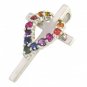 Rainbow Sapphire Heart on Cross Pendant 14K White Gold (3/4ct tw) SKU: 1463-14K-WG