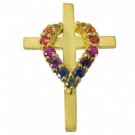 Rainbow Sapphire Heart on Cross Pendant 14K Yellow Gold (3/4ct tw) SKU: 1463-14K-YG