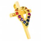 Rainbow Sapphire Heart on Cross Pendant 18K Yellow Gold (3/4ct tw) SKU: 1463-18K-YG