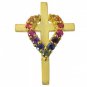 Rainbow Sapphire Heart on Cross Pendant 18K Yellow Gold (3/4ct tw) SKU: 1463-18K-YG
