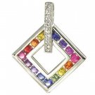 Rainbow Sapphire & Diamond Large Square Pendant 925 Sterling Silver (1.37ct tw) SKU: 431-925