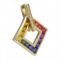 Rainbow Sapphire & Diamond Large Square Pendant 14K Yellow Gold (1.37ct tw) SKU: 431-14K-YG