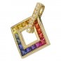 Rainbow Sapphire & Diamond Large Square Pendant 14K Yellow Gold (1.37ct tw) SKU: 431-14K-YG
