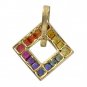 Rainbow Sapphire & Diamond Large Square Pendant 14K Yellow Gold (1.37ct tw) SKU: 431-14K-YG