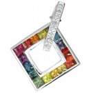 Rainbow Sapphire & Diamond Large Square Pendant 18K White Gold (1.37ct tw) SKU: 431-18K-WG