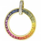 Rainbow Sapphire & Diamond Large Circle Pendant 14K Yellow Gold (3.54ct tw) SKU: 1070-14K-YG