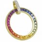 Rainbow Sapphire & Diamond Large Circle Pendant 14K Yellow Gold (3.54ct tw) SKU: 1070-14K-YG