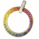 Rainbow Sapphire & Diamond Large Circle Pendant 18K Yellow Gold (3.54ct tw) SKU:	1070-18K-YG