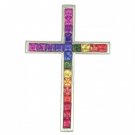 Rainbow Sapphire Religious Crucifix Cross Pendant 14K White Gold (5ct tw) SKU: 438-14K-WG