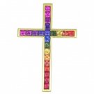 Rainbow Sapphire Religious Crucifix Cross Pendant 14K Yellow Gold (5ct tw) SKU: 438-14K-YG