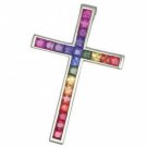 Rainbow Sapphire Religious Crucifix Cross Pendant 18K White Gold (5ct tw) SKU: 438-18K-WG