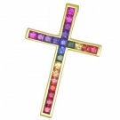 Rainbow Sapphire Religious Crucifix Cross Pendant 18K Yellow Gold (5ct tw) SKU: 438-18K-YG